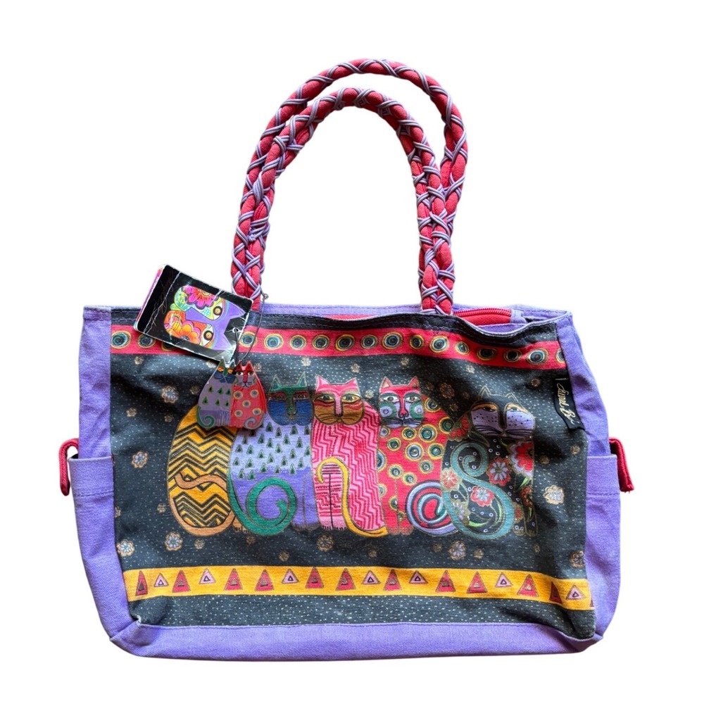 Vintage Laurel Burch Abstract Cat Purse Feline Friends Bag